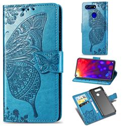 Embossing Mandala Flower Butterfly Leather Wallet Case for Huawei Honor View 20 / V20 - Blue
