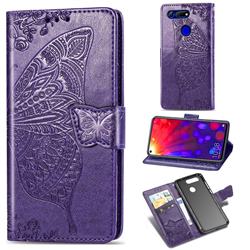 Embossing Mandala Flower Butterfly Leather Wallet Case for Huawei Honor View 20 / V20 - Dark Purple
