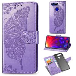 Embossing Mandala Flower Butterfly Leather Wallet Case for Huawei Honor View 20 / V20 - Light Purple