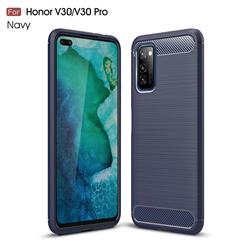 Luxury Carbon Fiber Brushed Wire Drawing Silicone TPU Back Cover for Huawei Honor View 30 / V30 - Navy