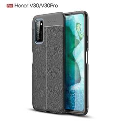 Luxury Auto Focus Litchi Texture Silicone TPU Back Cover for Huawei Honor View 30 / V30 - Black