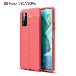 Luxury Auto Focus Litchi Texture Silicone TPU Back Cover for Huawei Honor View 30 / V30 - Red