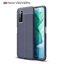 Luxury Auto Focus Litchi Texture Silicone TPU Back Cover for Huawei Honor View 30 / V30 - Dark Blue