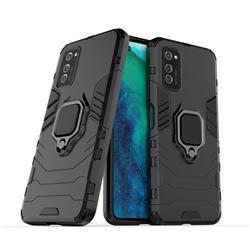 Black Panther Armor Metal Ring Grip Shockproof Dual Layer Rugged Hard Cover for Huawei Honor View 30 / V30 - Black