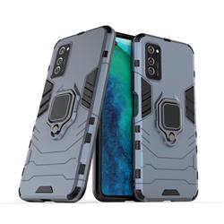 Black Panther Armor Metal Ring Grip Shockproof Dual Layer Rugged Hard Cover for Huawei Honor View 30 / V30 - Blue