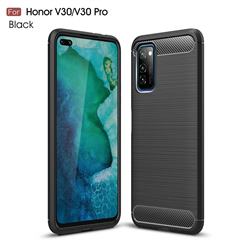 Luxury Carbon Fiber Brushed Wire Drawing Silicone TPU Back Cover for Huawei Honor View 30 Pro / V30 Pro - Black