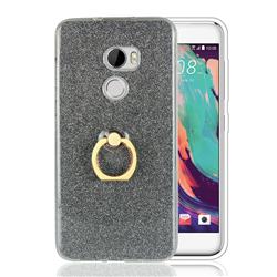 Luxury Soft TPU Glitter Back Ring Cover with 360 Rotate Finger Holder Buckle for HTC One X10 X 10 - Black