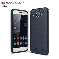 Luxury Carbon Fiber Brushed Wire Drawing Silicone TPU Back Cover for Huawei Y3 (2017) (Navy)