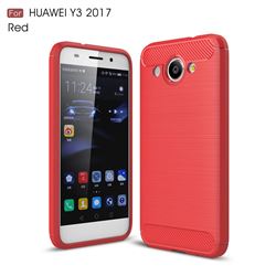 Luxury Carbon Fiber Brushed Wire Drawing Silicone TPU Back Cover for Huawei Y3 (2017) (Red)
