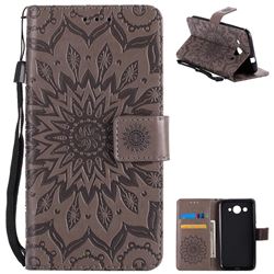 Embossing Sunflower Leather Wallet Case for Huawei Y3 (2017) - Gray
