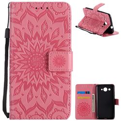 Embossing Sunflower Leather Wallet Case for Huawei Y3 (2017) - Pink