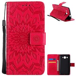Embossing Sunflower Leather Wallet Case for Huawei Y3 (2017) - Red