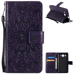 Embossing Sunflower Leather Wallet Case for Huawei Y3 (2017) - Purple