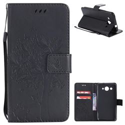 Embossing Butterfly Tree Leather Wallet Case for Huawei Y3 (2017) - Black