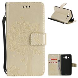 Embossing Butterfly Tree Leather Wallet Case for Huawei Y3 (2017) - Champagne