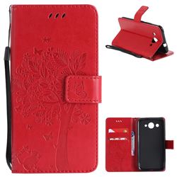 Embossing Butterfly Tree Leather Wallet Case for Huawei Y3 (2017) - Red