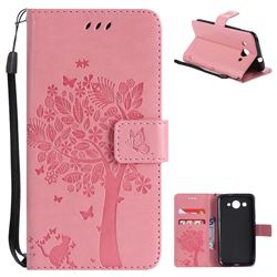 Embossing Butterfly Tree Leather Wallet Case for Huawei Y3 (2017) - Pink