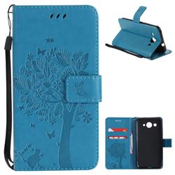 Embossing Butterfly Tree Leather Wallet Case for Huawei Y3 (2017) - Blue