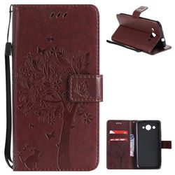 Embossing Butterfly Tree Leather Wallet Case for Huawei Y3 (2017) - Coffee