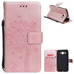 Embossing Butterfly Tree Leather Wallet Case for Huawei Y3 (2017) - Rose Pink