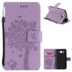 Embossing Butterfly Tree Leather Wallet Case for Huawei Y3 (2017) - Violet