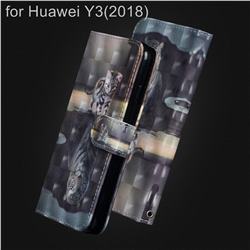 Tiger and Cat 3D Painted Leather Wallet Case for Huawei Y3 (2018)