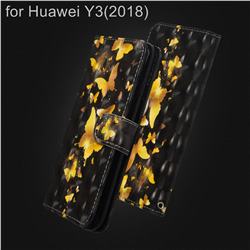 Golden Butterfly 3D Painted Leather Wallet Case for Huawei Y3 (2018)