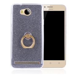 Luxury Soft TPU Glitter Back Ring Cover with 360 Rotate Finger Holder Buckle for Huawei Y3II Y3 2 Honor Bee 2 - Black