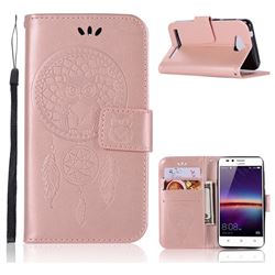 Intricate Embossing Owl Campanula Leather Wallet Case for Huawei Y3II Y3 2 Honor Bee 2 - Rose Gold