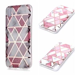 Pink Rhombus Galvanized Rose Gold Marble Phone Back Cover for Huawei Y5 (2019)
