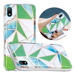 Green Triangle Painted Marble Electroplating Protective Case for Huawei Y5 (2019)