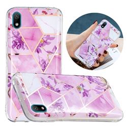 Purple Flower Painted Marble Electroplating Protective Case for Huawei Y5 (2019)