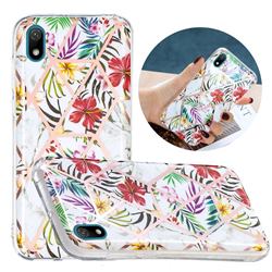 Tropical Rainforest Flower Painted Marble Electroplating Protective Case for Huawei Y5 (2019)
