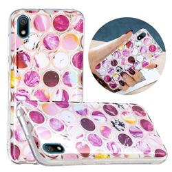 Round Puzzle Painted Marble Electroplating Protective Case for Huawei Y5 (2019)