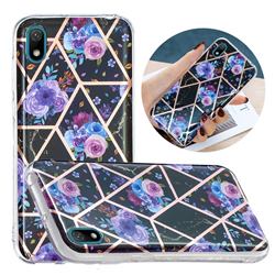 Black Flower Painted Marble Electroplating Protective Case for Huawei Y5 (2019)
