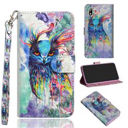 Watercolor Owl 3D Painted Leather Wallet Case for Huawei Y5 (2019)