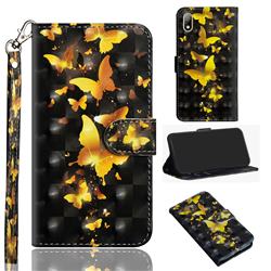 Golden Butterfly 3D Painted Leather Wallet Case for Huawei Y5 (2019)