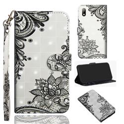 Black Lace Flower 3D Painted Leather Wallet Case for Huawei Y5 (2019)