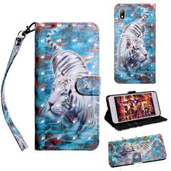 White Tiger 3D Painted Leather Wallet Case for Huawei Y5 (2019)