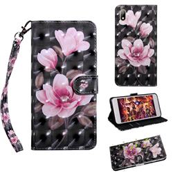 Black Powder Flower 3D Painted Leather Wallet Case for Huawei Y5 (2019)