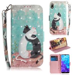 Black and White Cat 3D Painted Leather Wallet Phone Case for Huawei Y5 (2019)
