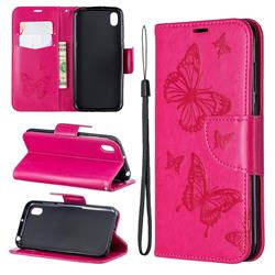 Embossing Double Butterfly Leather Wallet Case for Huawei Y5 (2019) - Red