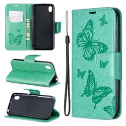 Embossing Double Butterfly Leather Wallet Case for Huawei Y5 (2019) - Green