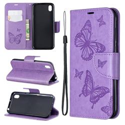 Embossing Double Butterfly Leather Wallet Case for Huawei Y5 (2019) - Purple
