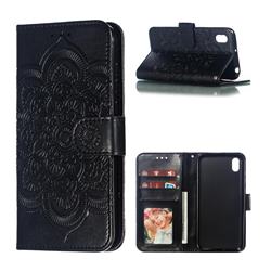 Intricate Embossing Datura Solar Leather Wallet Case for Huawei Y5 (2019) - Black