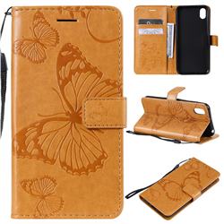 Embossing 3D Butterfly Leather Wallet Case for Huawei Y5 (2019) - Yellow