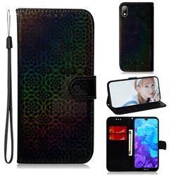 Laser Circle Shining Leather Wallet Phone Case for Huawei Y5 (2019) - Black