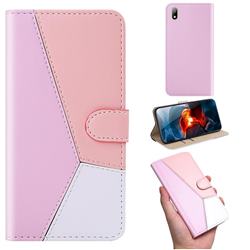 Tricolour Stitching Wallet Flip Cover for Huawei Y5 (2019) - Pink