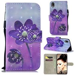 Purple Flower 3D Painted Leather Wallet Phone Case for Huawei Y5 (2019)