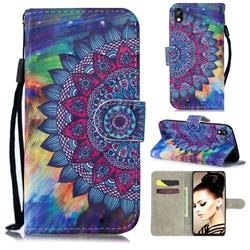 Oil Painting Mandala 3D Painted Leather Wallet Phone Case for Huawei Y5 (2019)